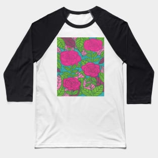 Pink and Green Tropical Foliage with Flowers Baseball T-Shirt
